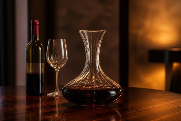 Carafe a vin elegante sur table en bois