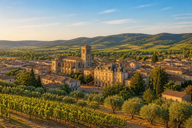 Lezignan corbieres au soleil couchant