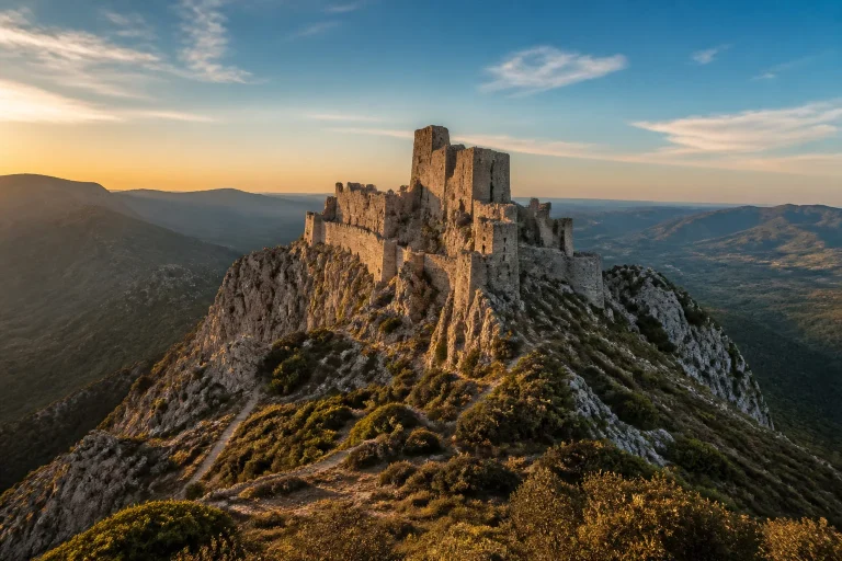 Chateau de peyrepertuse au coucher du soleil