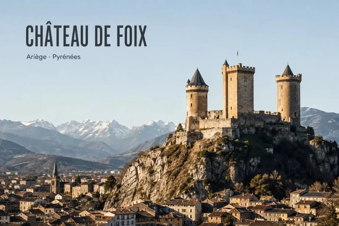 Chateau de Foix perché sur son piton rocheux au-dessus de la ville de Foix