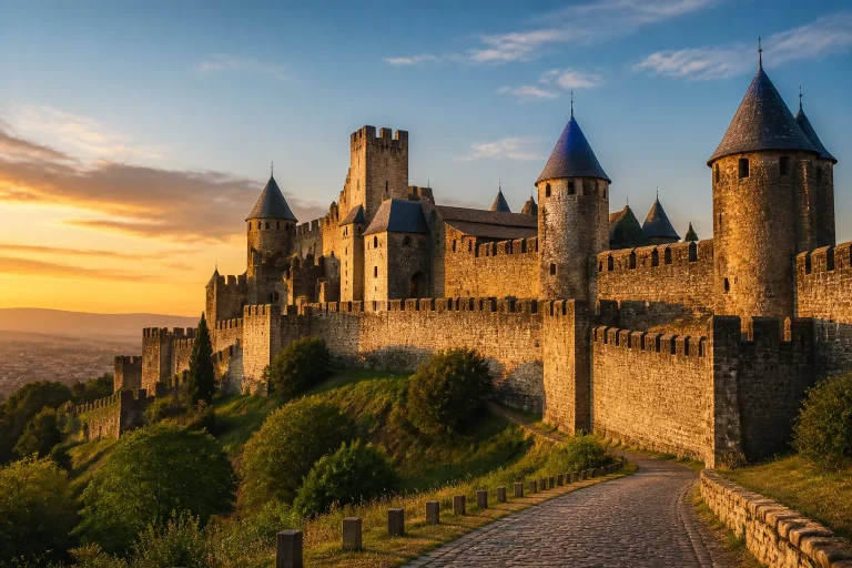 Chateau medieval au coucher du soleil